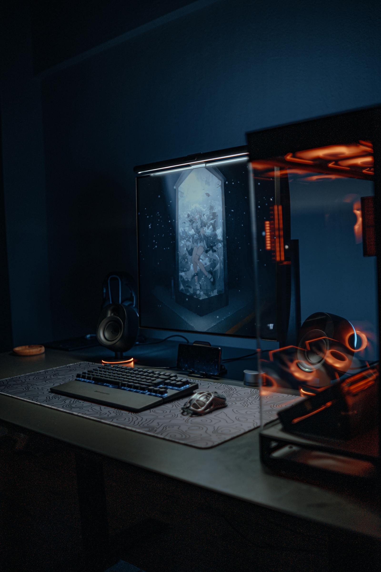 A creator's workspace lit by RGB